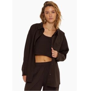 SET ACTIVE DAILY BUTTON DOWN Espresso Brown Size Large